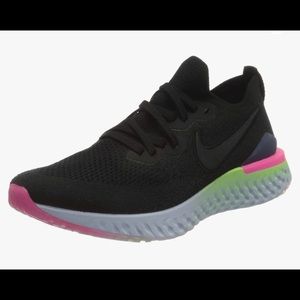 Nike Women's Black Knit Running Shoes with Pink and Neon Green Highlights